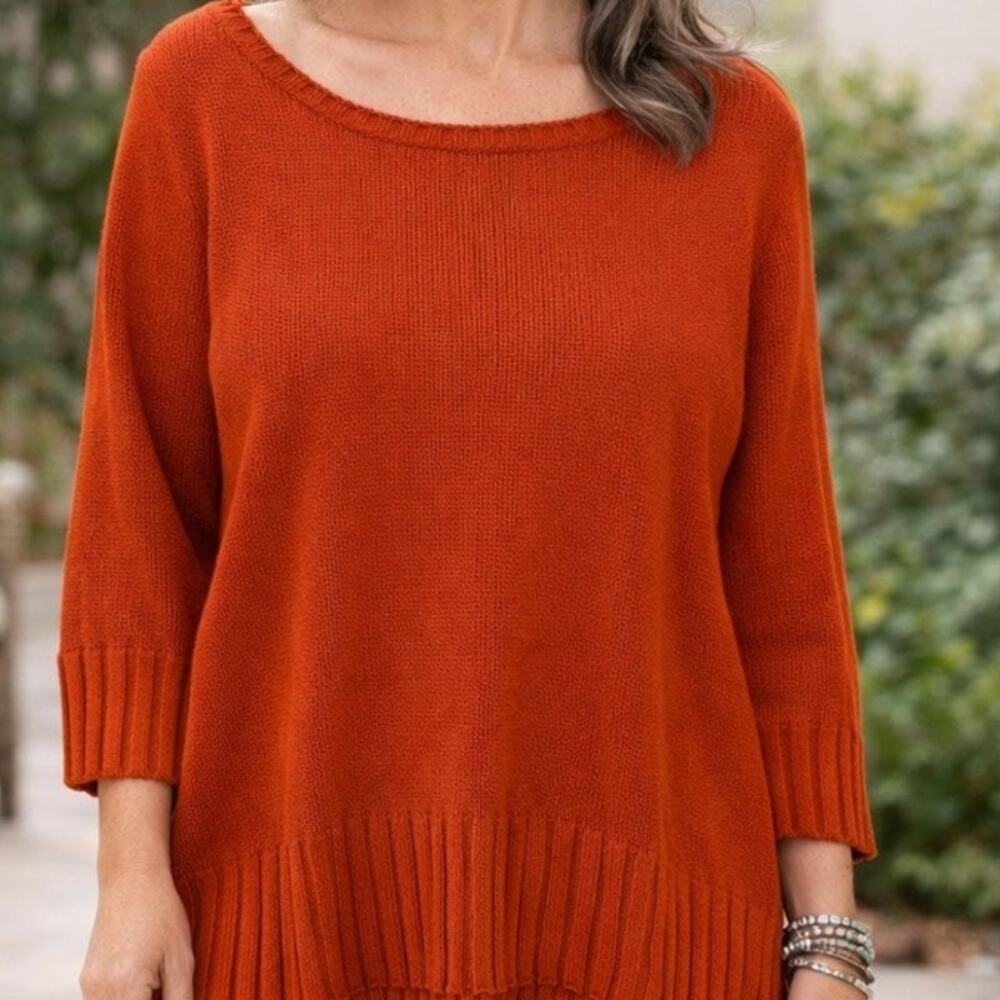 LIV by Habitat Sweater XL Pumpkin Orange Ribbed Knit Boatneck 3/4 Sleeve Boxy